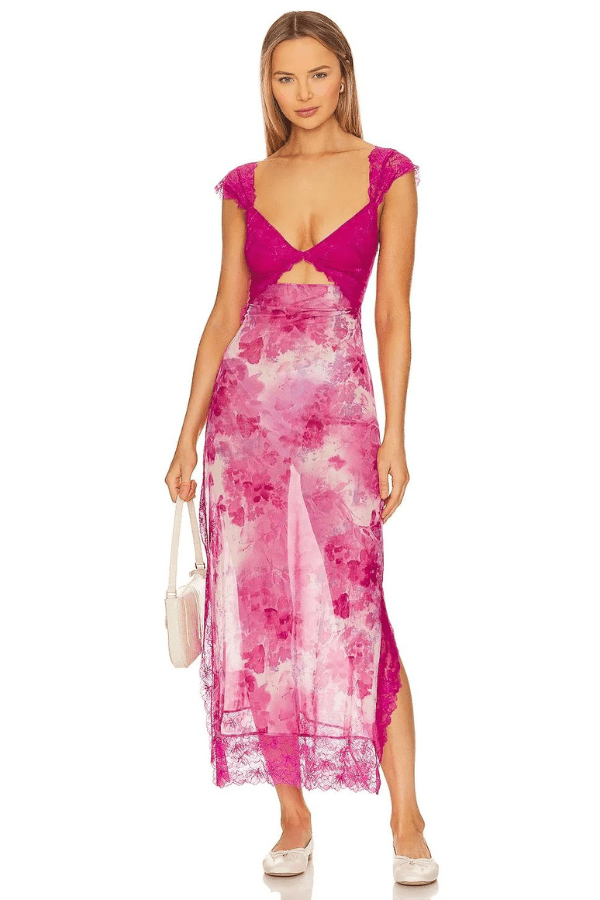 Women's Lace Floral Midi Dress Elegant Sheath Evening Fit