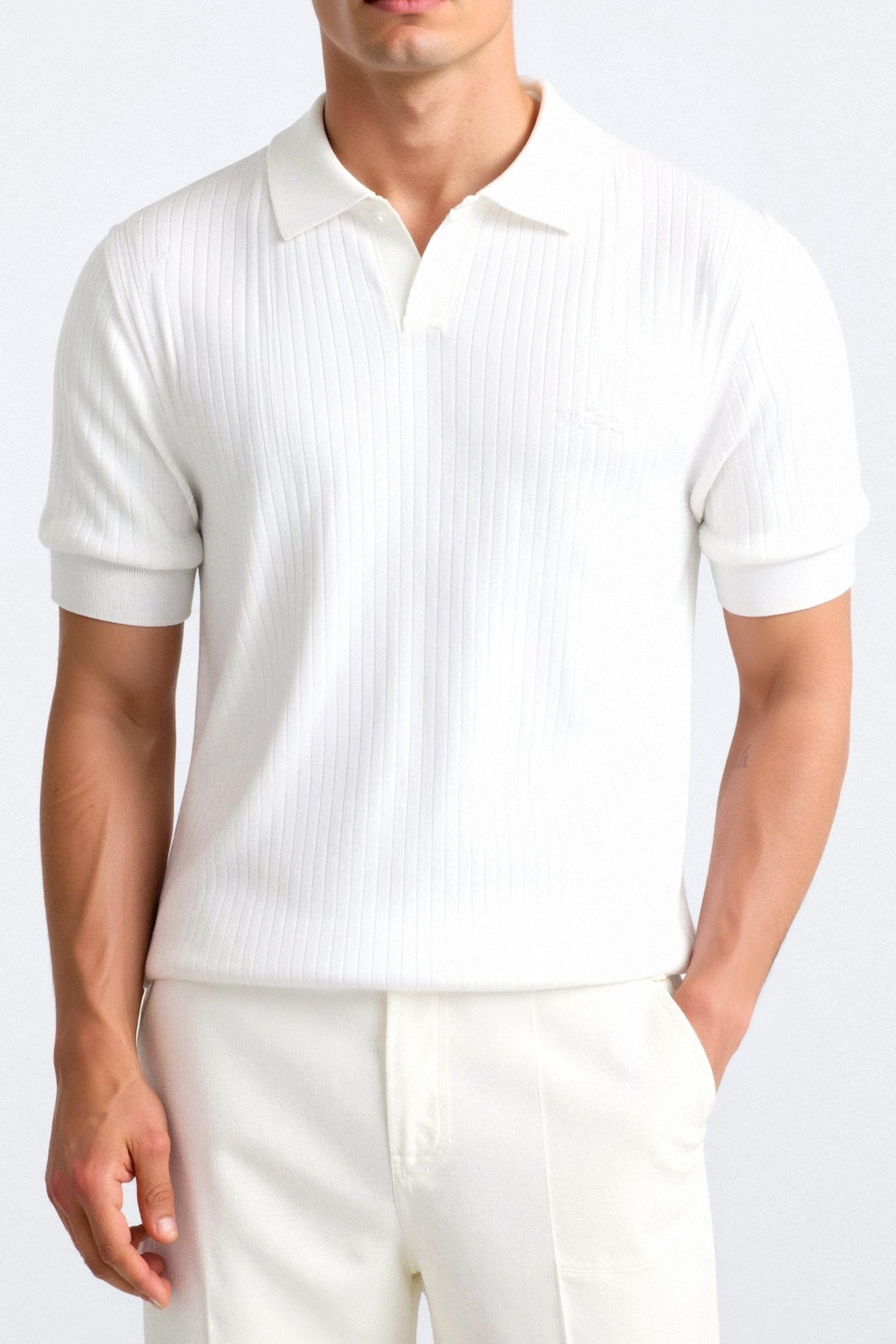 Men's Ribbed Short Sleeve Polo Shirt Elegant Timeless Design
