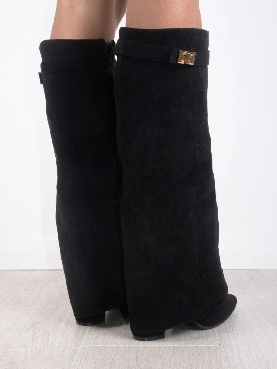 Women’s Thigh High Boots Vegan Leather Buckle Detail