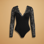 Women's Lace Bodysuit Deep V-Neck Fitted Design Long Sleeves