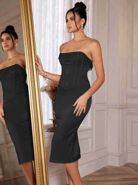 Women's Elegant Satin Mini Dress Strapless Fit