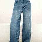 Women's Stretch Low Waist Baggy Wide Jeans Comfortable Trousers