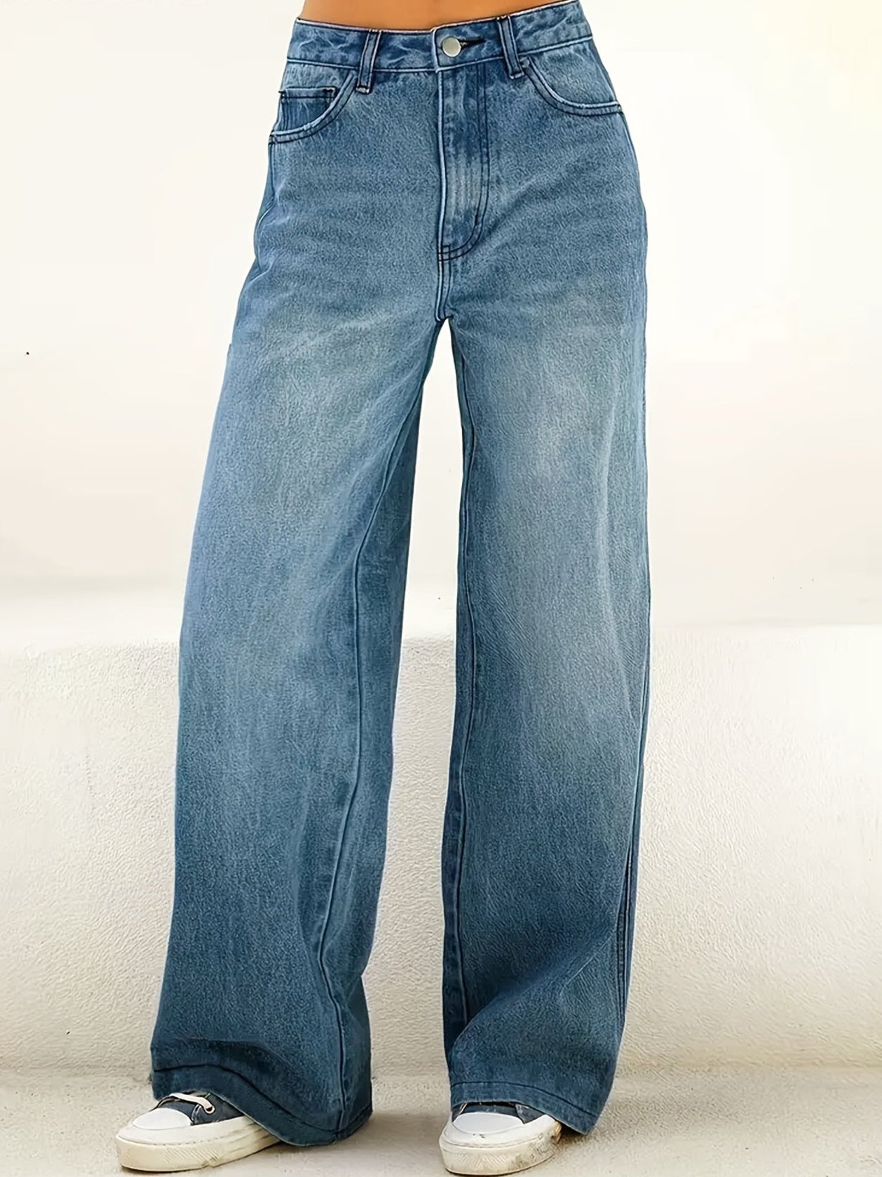 Women's Stretch Low Waist Baggy Wide Jeans Comfortable Trousers