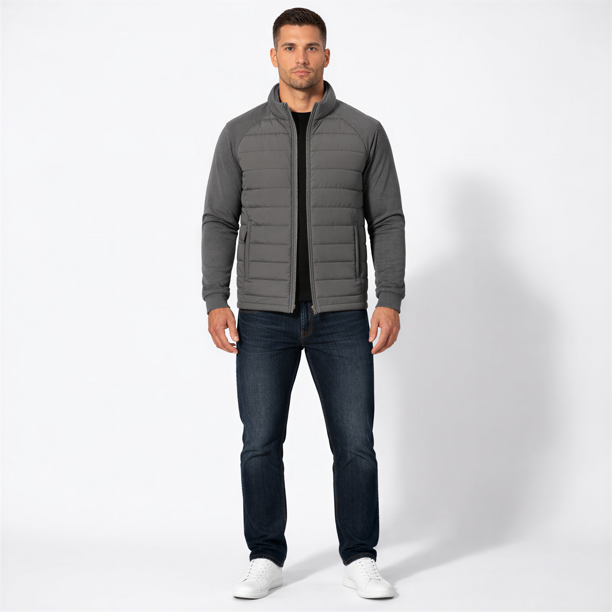Men’s Classic Quilted Jacket with Flexible Sleeve Design