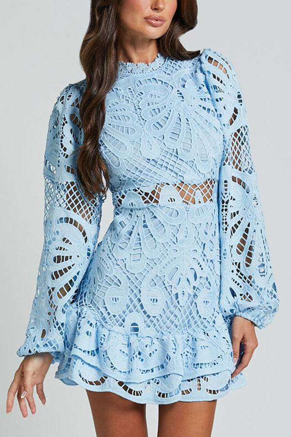 Women's Elegant Mini Dress with Puff Sleeves