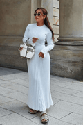 Women's Knit Maxi Dress Ruffle Hem Long Sleeve Fit