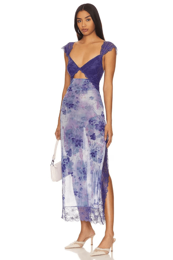 Women's Lace Floral Midi Dress Elegant Sheath Evening Fit