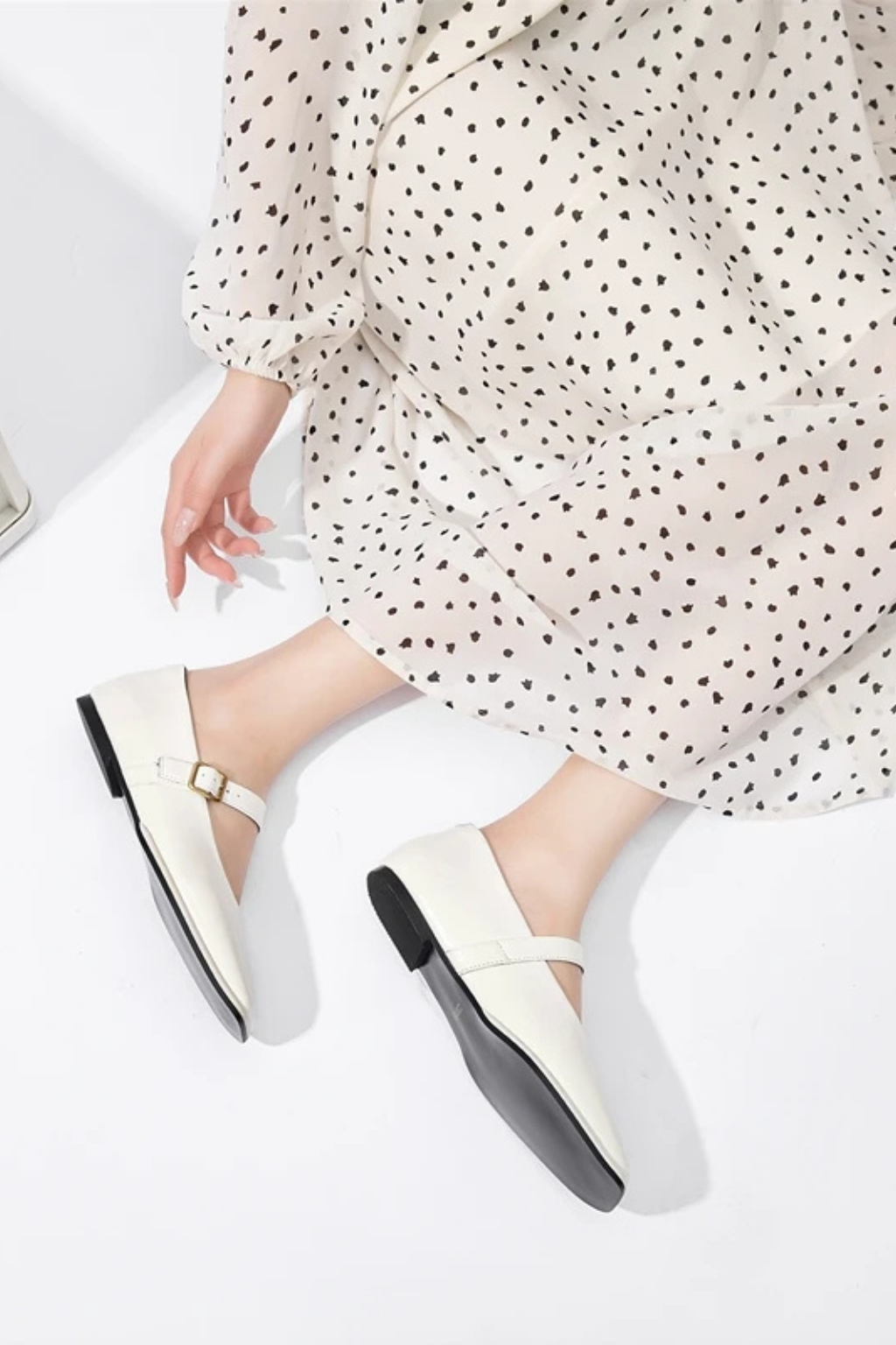 Women's Square Toe Mary Jane Ballet Flats Buckle Strap