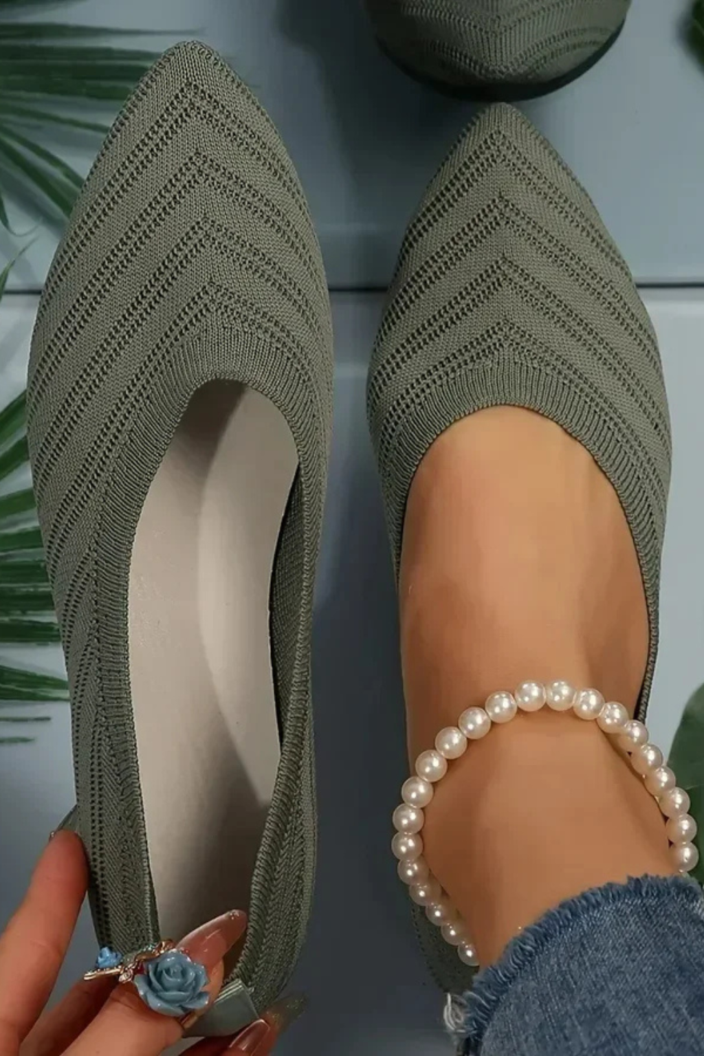 Women's Pointed Toe Knit Ballet Flats Slip On Casual Shoes