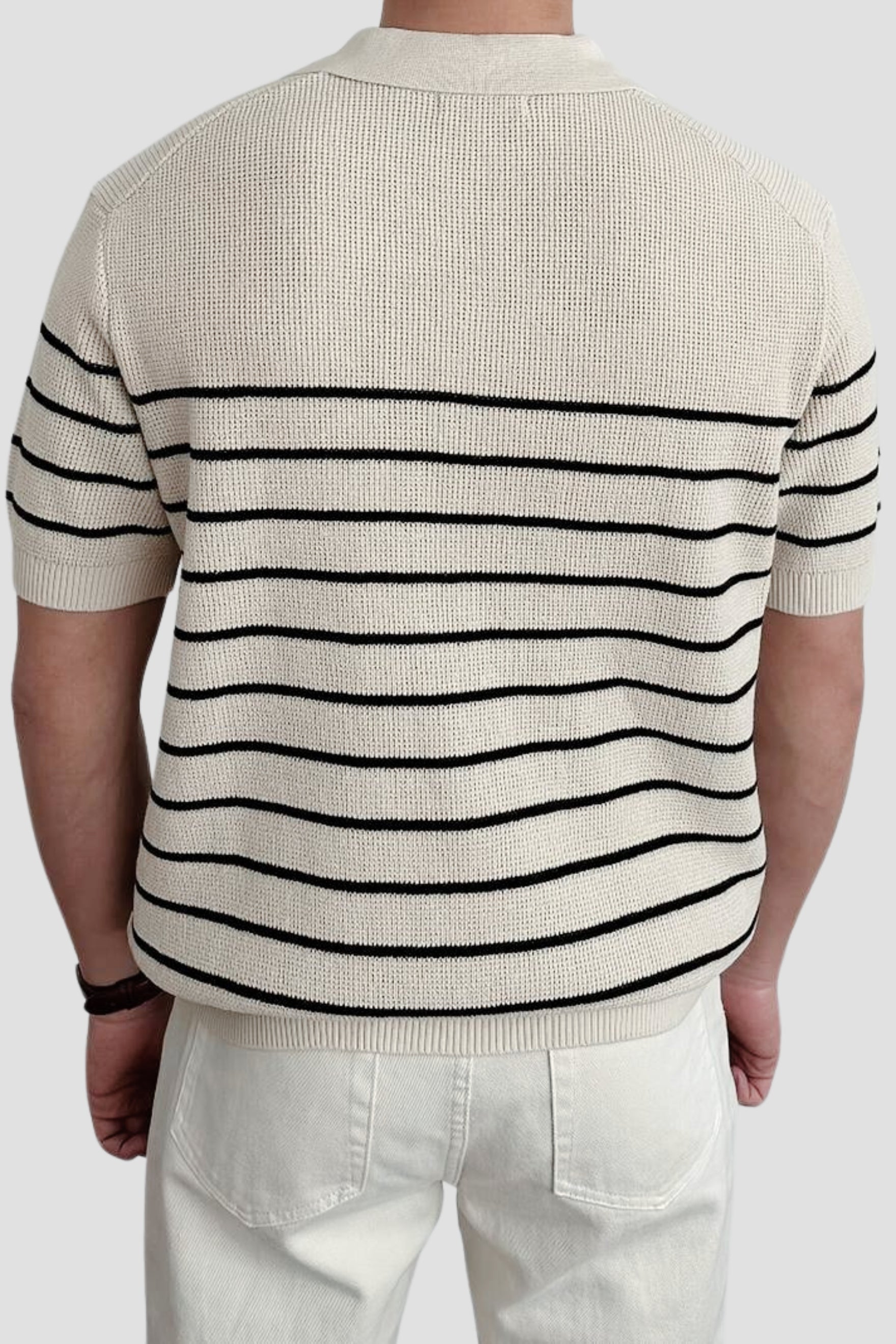 Men's Short Sleeve Polo Shirt Striped Casual Relaxed Top