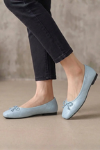 Women's Quilted Square Toe Ballet Flats Slip-On Bow Detail