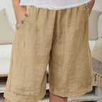 Plus Size Women's Elegant Vacation Shorts with Button Detail
