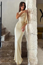 Women’s Satin One Shoulder Gown Elegant Formal Fit