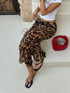 Women's Slim Fit Maxi Skirt Leopard Print Elegant Style