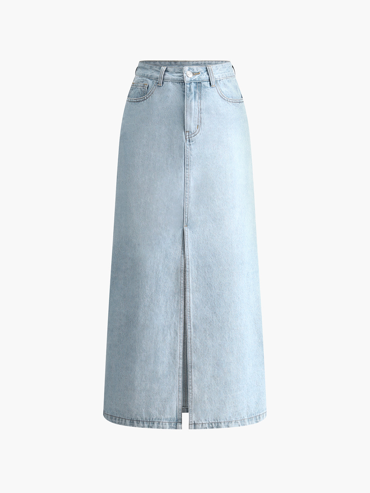 Women's Denim Midi Skirt With Front Slit Casual Chic Fit