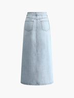 Women's Denim Midi Skirt With Front Slit Casual Chic Fit