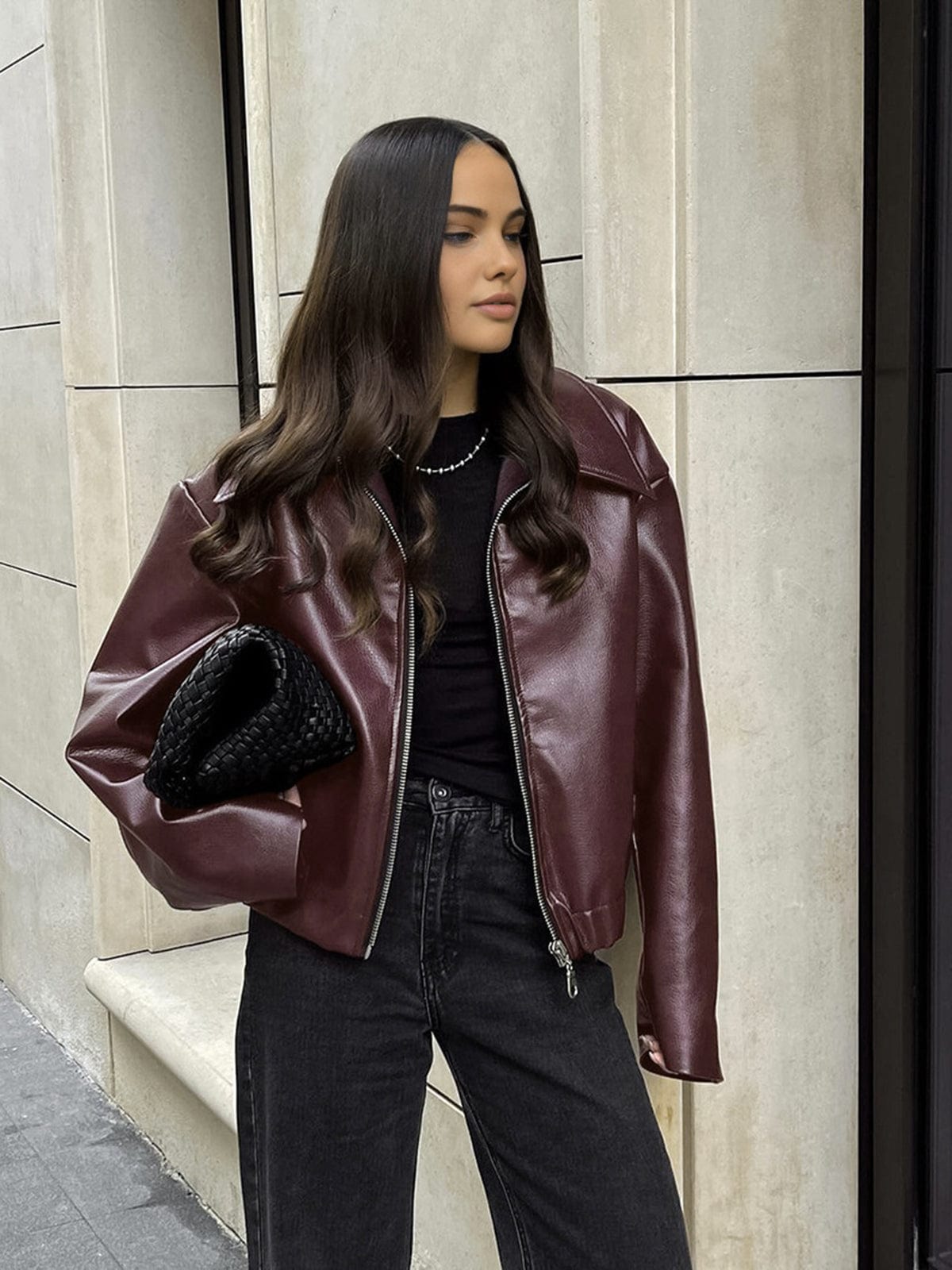 Women's Minimalist Faux Leather Jacket Casual Outerwear