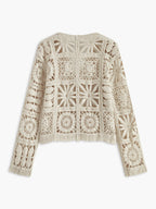 Women's Knitted Cardigan Square Pattern Button Design