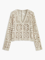 Women's Knitted Cardigan Square Pattern Button Design