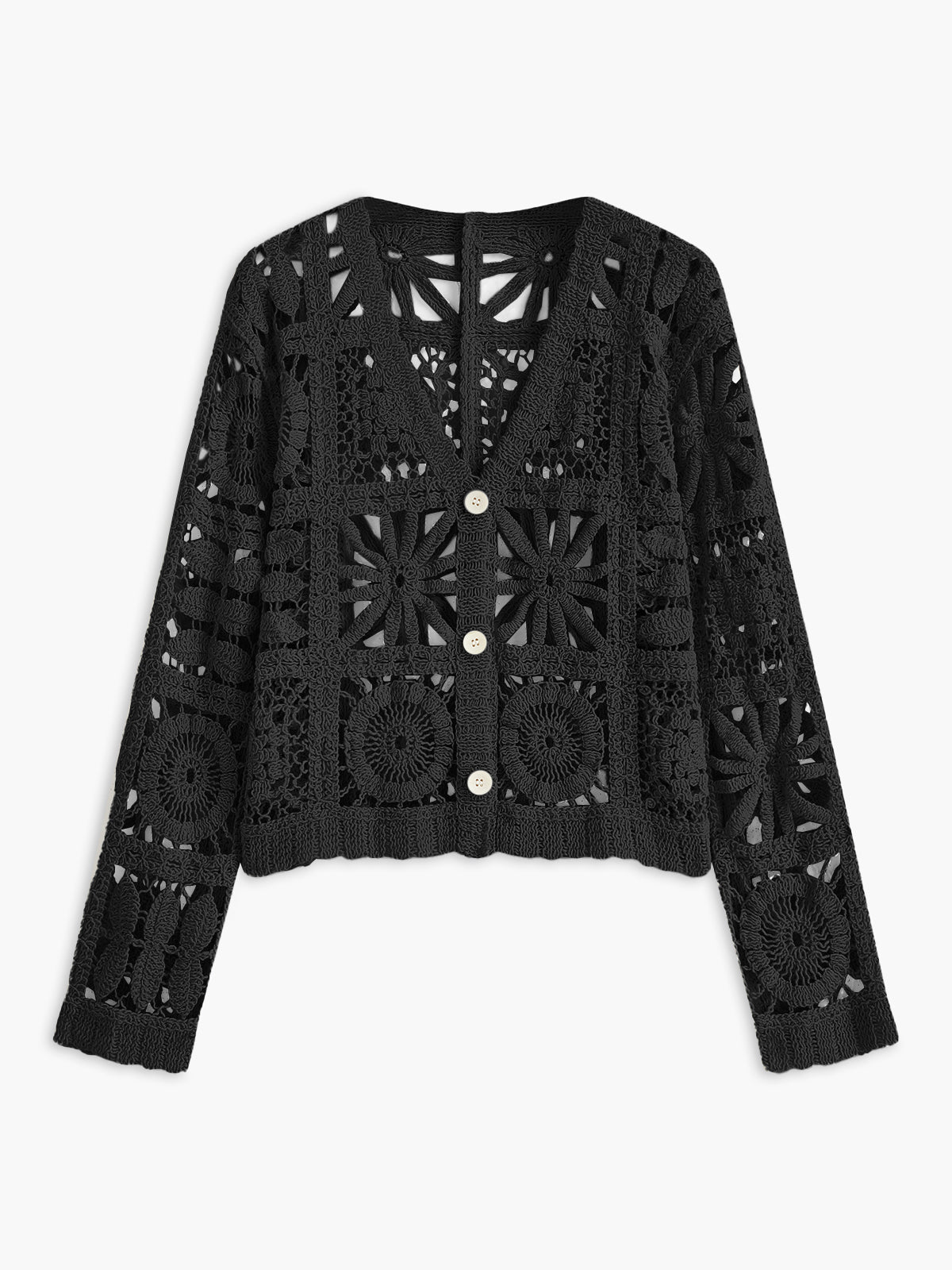 Women's Knitted Cardigan Square Pattern Button Design