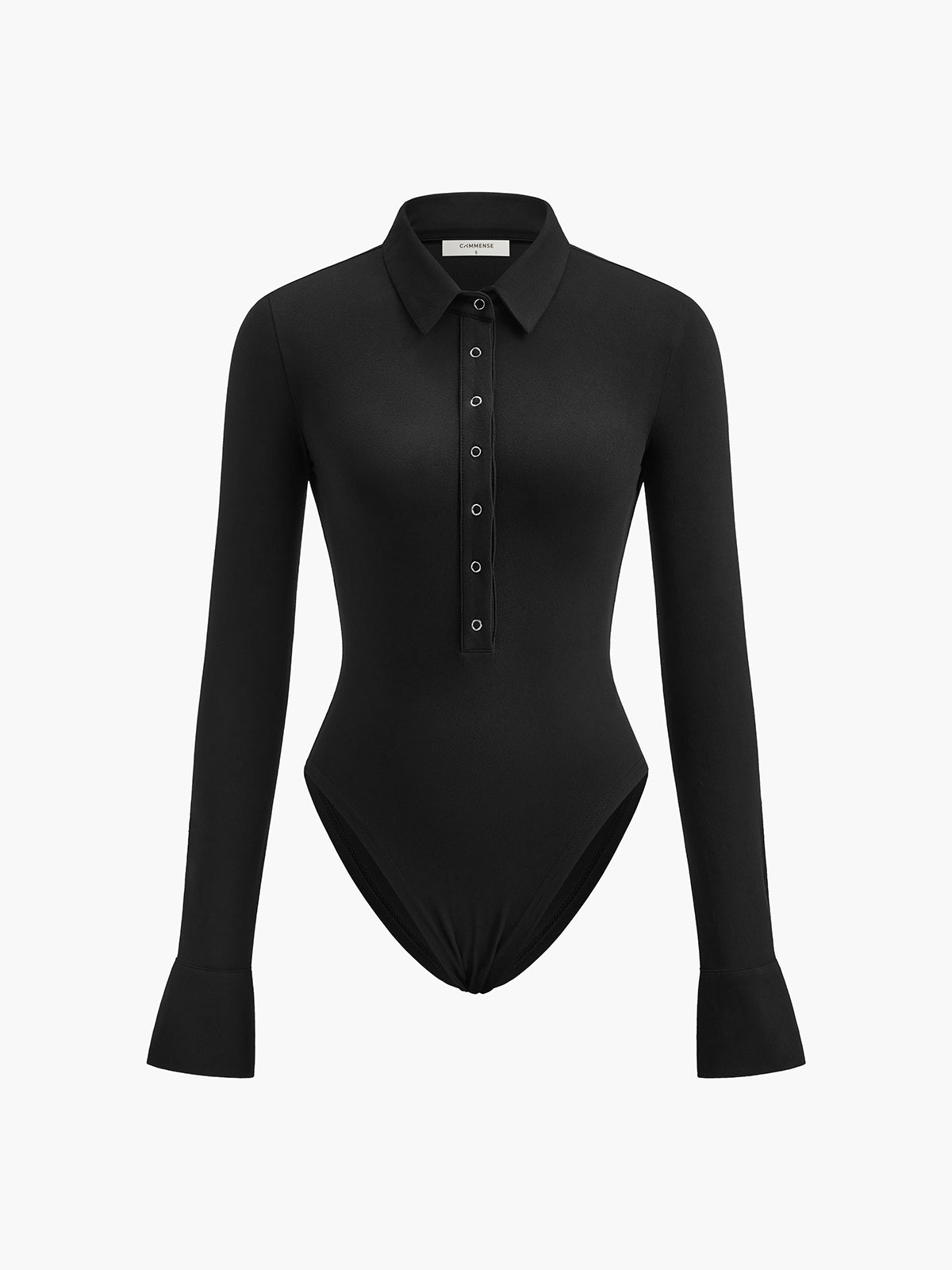 Women's Slim Fit Jersey Bodysuit Long Sleeve Classic Collar