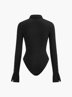 Women's Slim Fit Jersey Bodysuit Long Sleeve Classic Collar