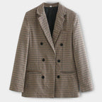 Women's Classic Check Blazer Double Breasted Stylish Jacket