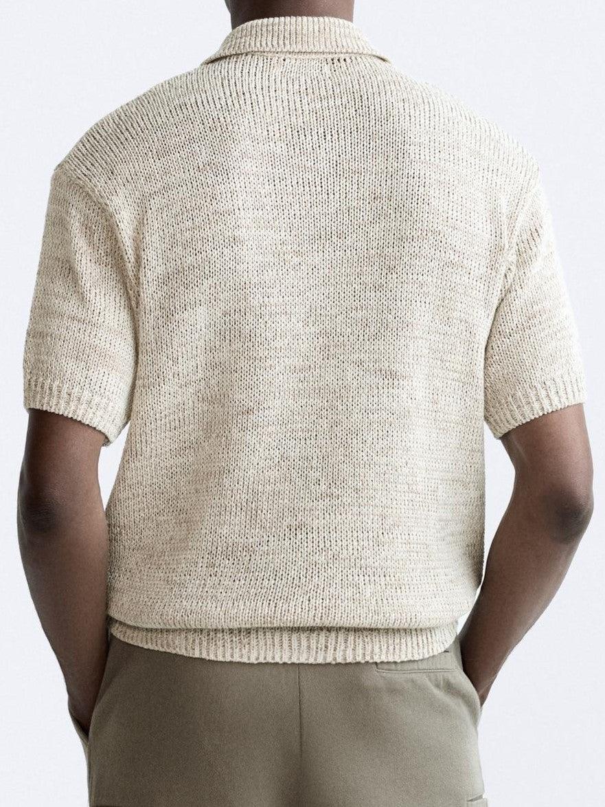 Men's Casual Knitted Polo Shirt Breathable Vintage Style