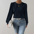 Women's Elegant Pleated Blouse Long Sleeve Top