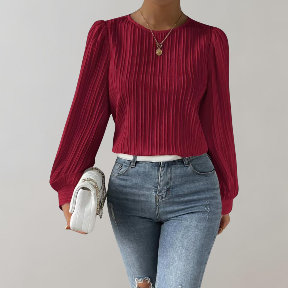 Women's Elegant Pleated Blouse Long Sleeve Top