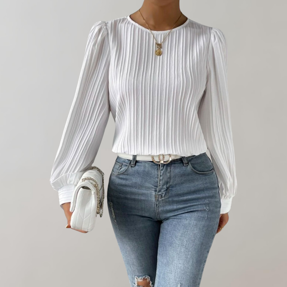 Women's Elegant Pleated Blouse Long Sleeve Top