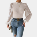 Women's Elegant Blouse with Puff Sleeves and Dot Structure
