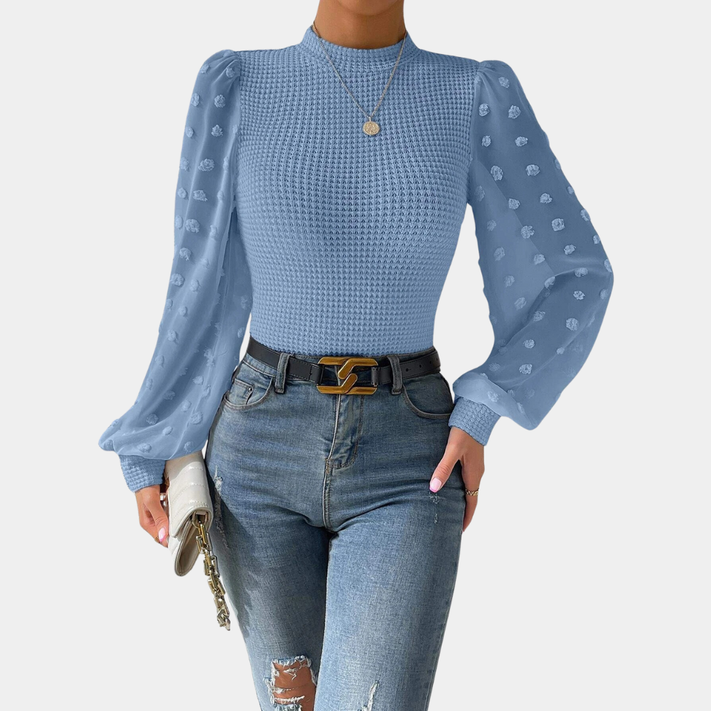 Women's Elegant Blouse with Puff Sleeves and Dot Structure