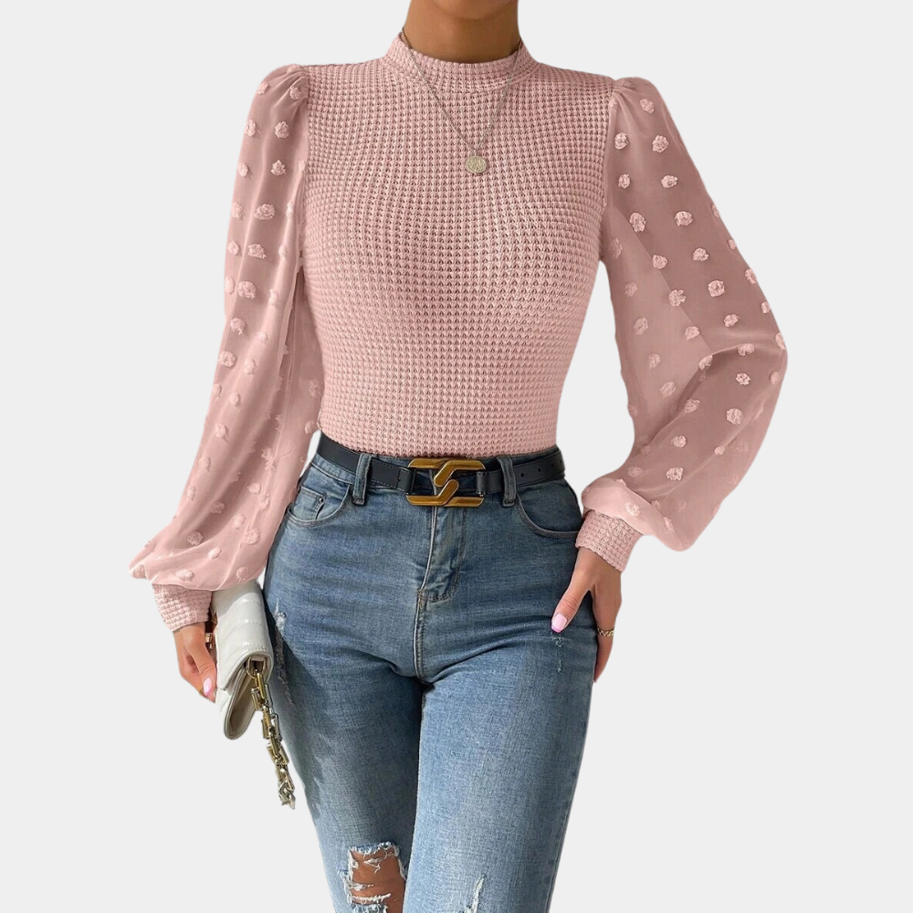 Women's Elegant Blouse with Puff Sleeves and Dot Structure