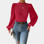 Women's Elegant Blouse with Puff Sleeves and Dot Structure