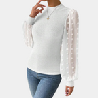 Women's Elegant Blouse with Puff Sleeves and Dot Structure