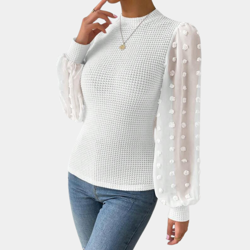 Women's Elegant Blouse with Puff Sleeves and Dot Structure