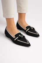 Women Pointed Toe Knit Ballet Flats with Bow Detail