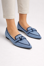 Women Pointed Toe Knit Ballet Flats with Bow Detail