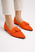 Women Pointed Toe Knit Ballet Flats with Bow Detail