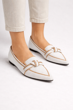 Women Pointed Toe Knit Ballet Flats with Bow Detail