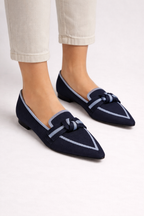 Women Pointed Toe Knit Ballet Flats with Bow Detail
