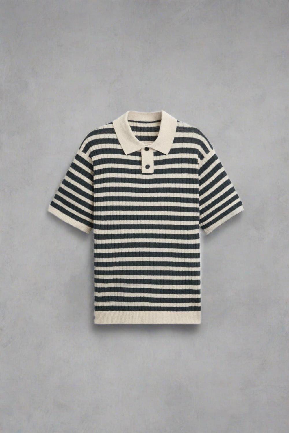 Men's Classic Stripe Knitted Polo Comfortable Casual Top