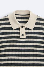 Men's Classic Stripe Knitted Polo Comfortable Casual Top
