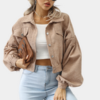 Women's Stylish Ribbed Short Jacket Trendy Design