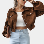 Women's Stylish Ribbed Short Jacket Trendy Design