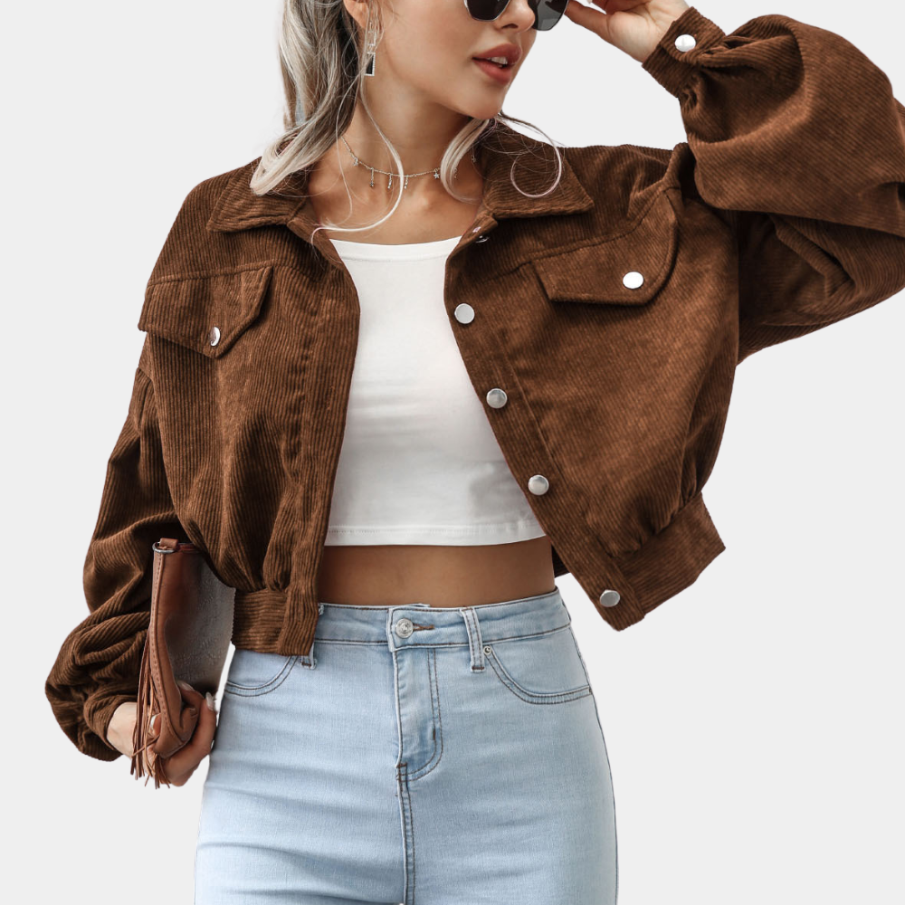 Women's Stylish Ribbed Short Jacket Trendy Design
