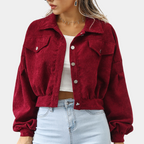 Women's Stylish Ribbed Short Jacket Trendy Design