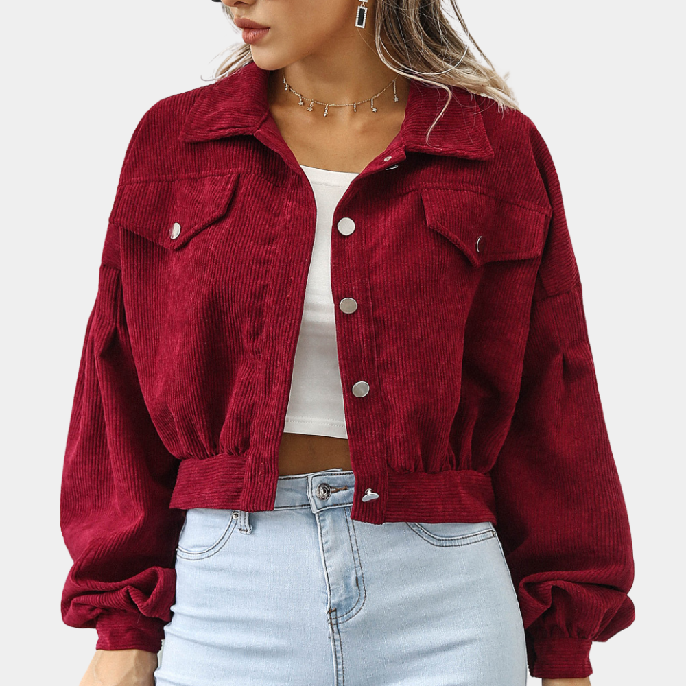 Women's Stylish Ribbed Short Jacket Trendy Design