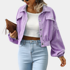 Women's Stylish Ribbed Short Jacket Trendy Design
